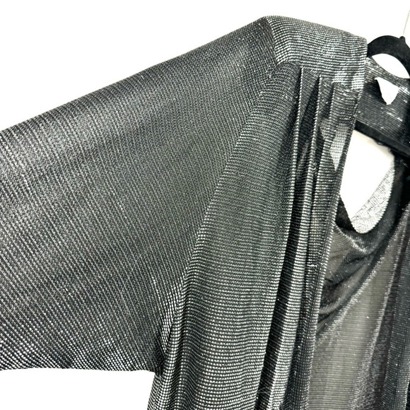 Vintage Joni Blair of California Sz L Silver Metallic Open Front Cardigan Top - Picture 3 of 14